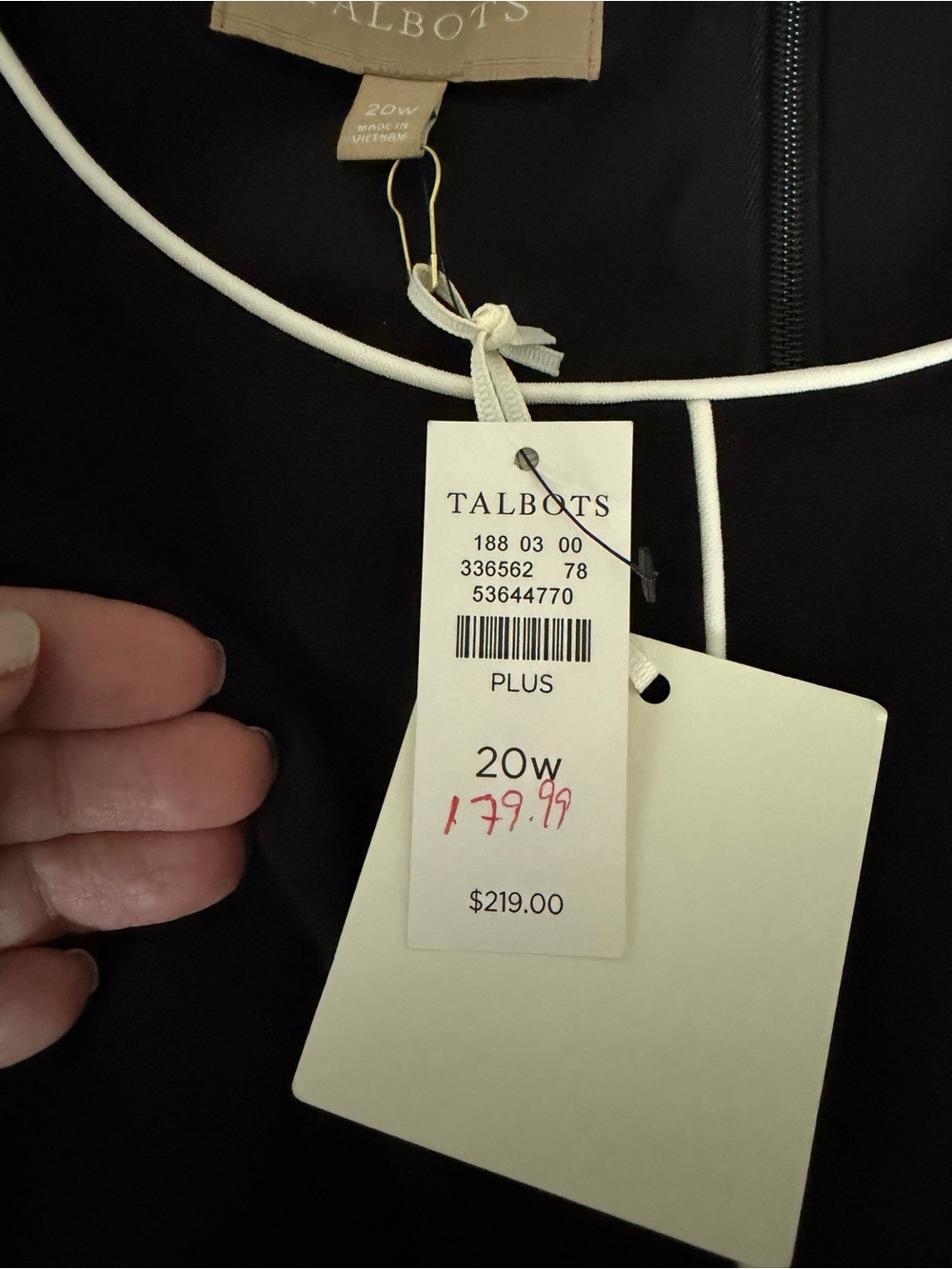 Talbots Plus Size 20W NWT Black Ivory Piped Stretch Knit Sheath Dress - Picture 6 of 7